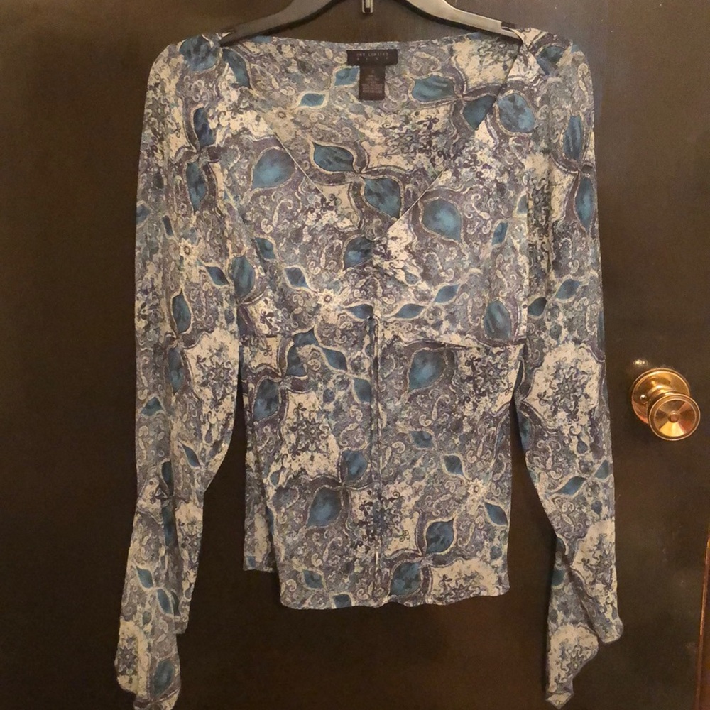 Vintage 90s The Limited Blue Paisley Silk Blouse